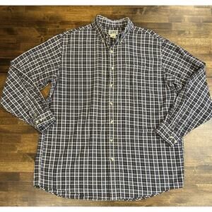 LL Bean Men’s Flannel Shirt Large Tall Plaid Blue Navy Button Down